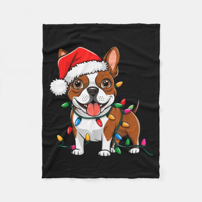 Boston Terrier Christmas Lights Xmas Dogs Men Wome Fleece Blanket (Front)