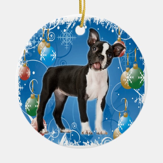 BOSTON TERRIER CHRISTMAS ORNAMENT (Front)