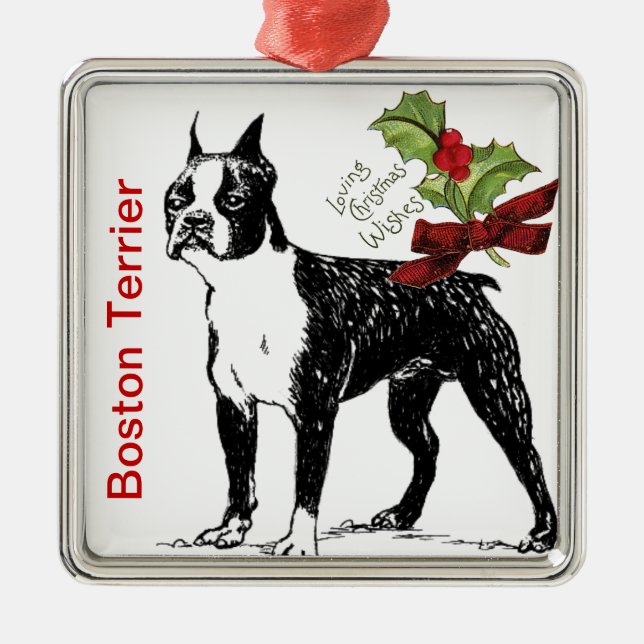 Boston Terrier Christmas Ornament (Front)