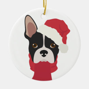 Boston terrier Christmas Ornament. Snow Ceramic Ornament