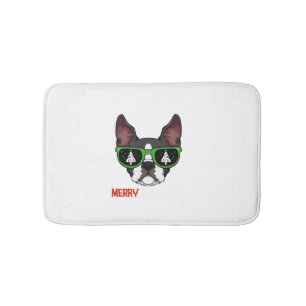 Boston Terrier Christmas Pajama Dog Sunglasses X-M Bath Mat