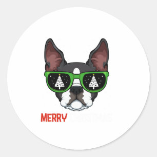 Boston Terrier Christmas Pajama Dog Sunglasses X-M Classic Round Sticker