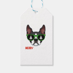 Boston Terrier Christmas Pajama Dog Sunglasses X-M Gift Tags