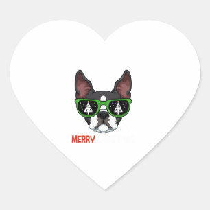 Boston Terrier Christmas Pajama Dog Sunglasses X-M Heart Sticker