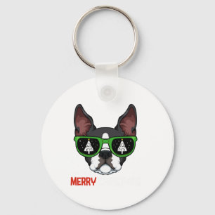 Boston Terrier Christmas Pajama Dog Sunglasses X-M Key Ring