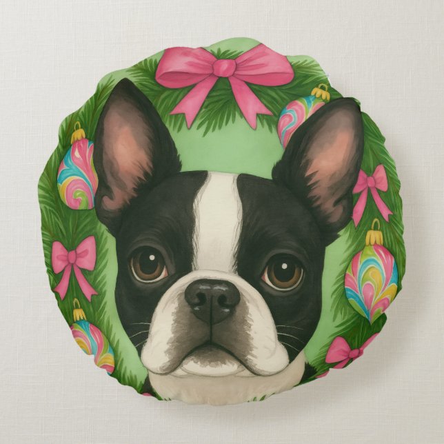 Boston Terrier Christmas Pillow (Back)