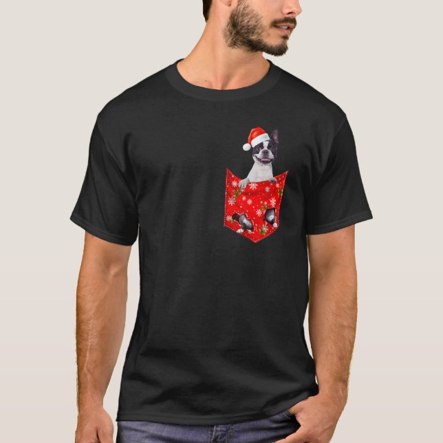 Boston Terrier Christmas Pocket for Boston T-Shirt (Front)