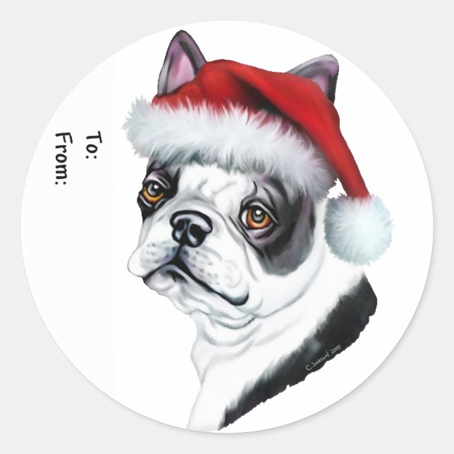Boston Terrier Christmas Santa Gift Tags (Front)