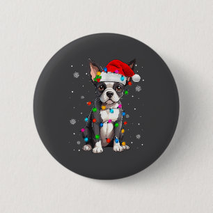 Boston Terrier Christmas Santa Hat  6 Cm Round Badge