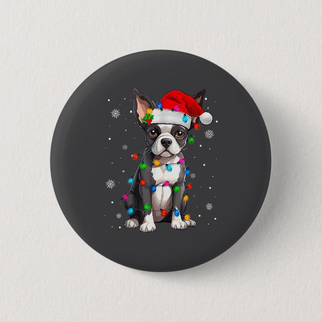 Boston Terrier Christmas Santa Hat  6 Cm Round Badge (Front)