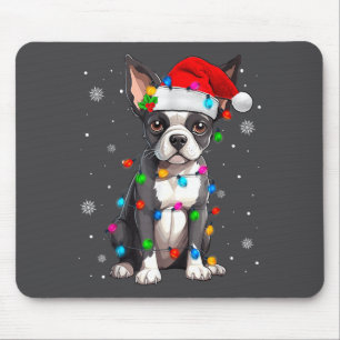 Boston Terrier Christmas Santa Hat  Mouse Pad