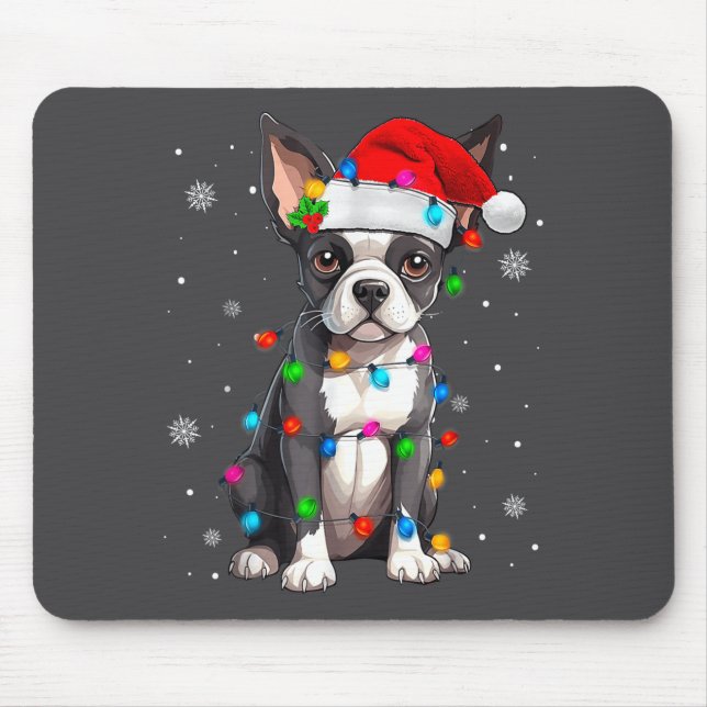 Boston Terrier Christmas Santa Hat  Mouse Pad (Front)