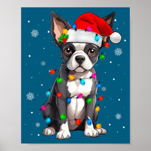 Boston Terrier Christmas Santa Hat Poster