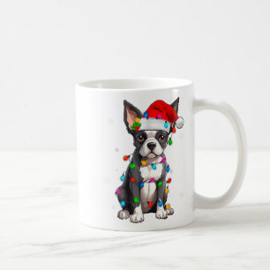 Boston Terrier Christmas Santa Hat Tree Lights Paj Coffee Mug