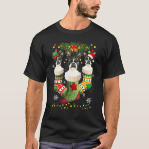 Boston Terrier Christmas Socks Tree Light Xmas San T-Shirt