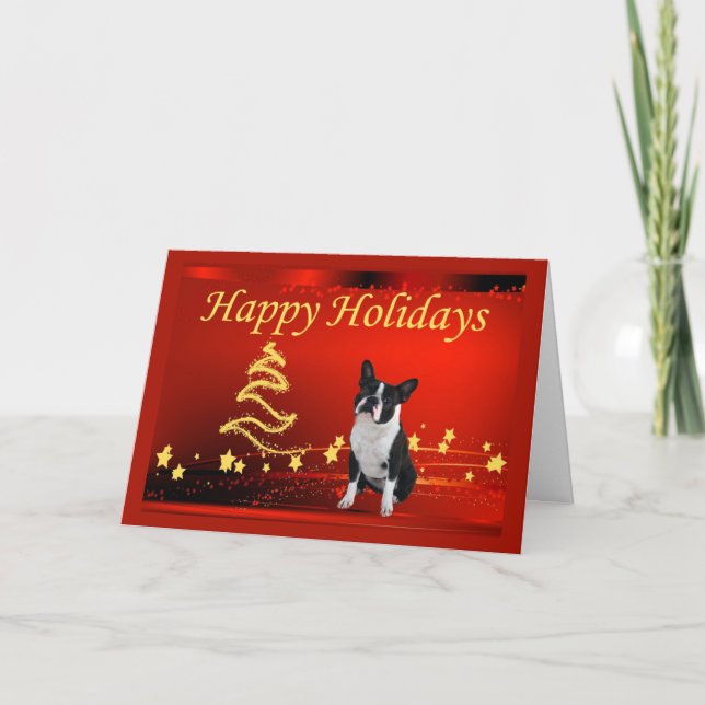Boston Terrier Christmas Stars Greeting Card (Front)