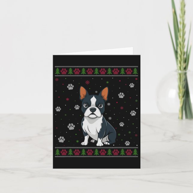 Boston Terrier Christmas Sweater Xmas Pet Animal D Card (Front)