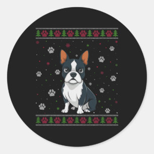 Boston Terrier Christmas Sweater Xmas Pet Animal D Classic Round Sticker