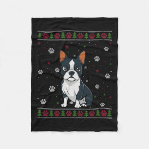 Boston Terrier Christmas Sweater Xmas Pet Animal D Fleece Blanket