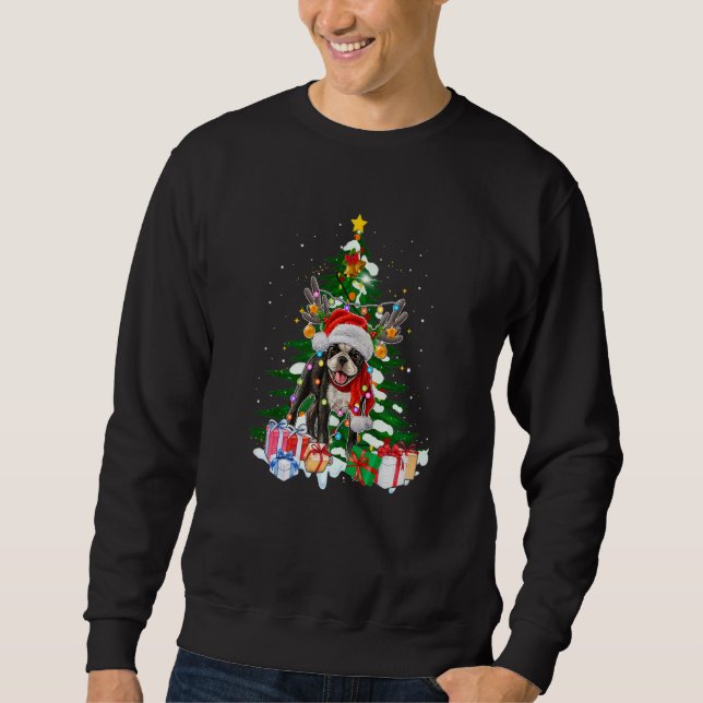 Boston Terrier Christmas Tree Light Pajama Dog Xma Sweatshirt (Front)