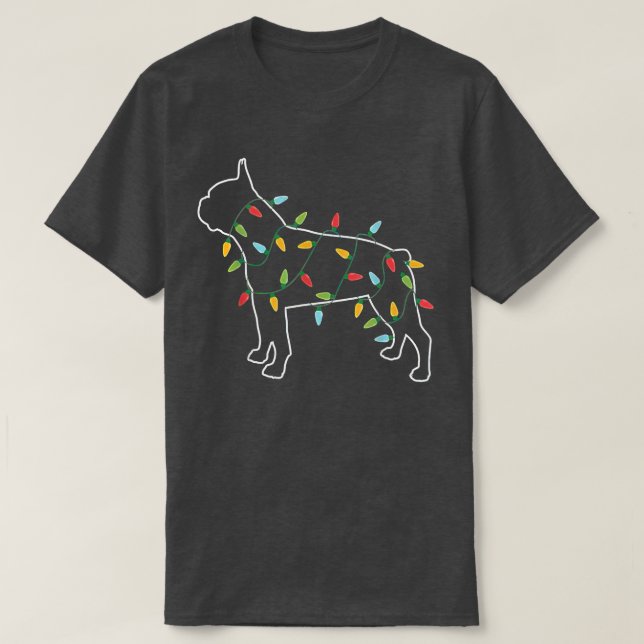 Boston Terrier Christmas Tree Light Pajama Xmas Do T-Shirt (Design Front)