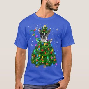 Boston Terrier Christmas Tree Xmas Lights Dog Love T-Shirt