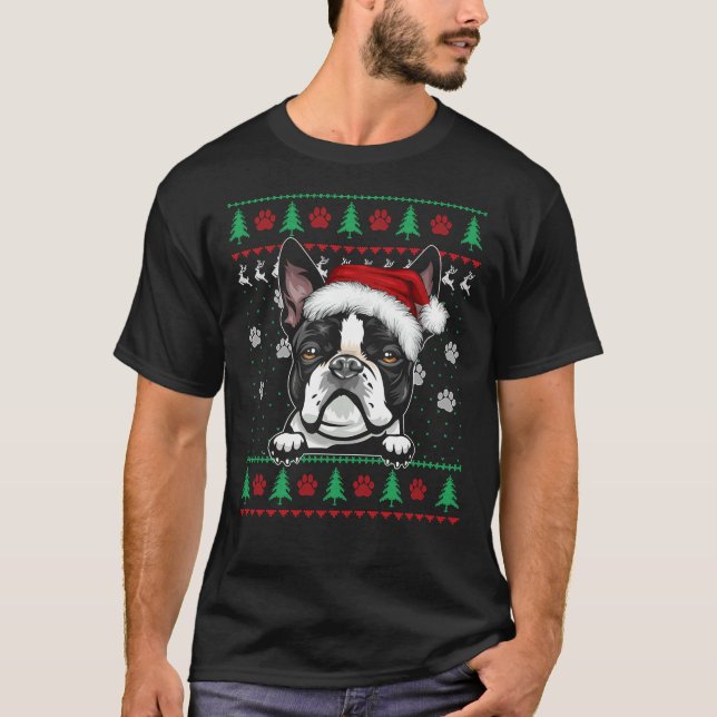 Boston Terrier Christmas Ugly Sweater Funny Dog  X (Front)