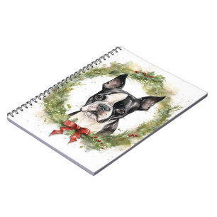 Boston Terrier Christmas Wreath Festive Pup  Notebook