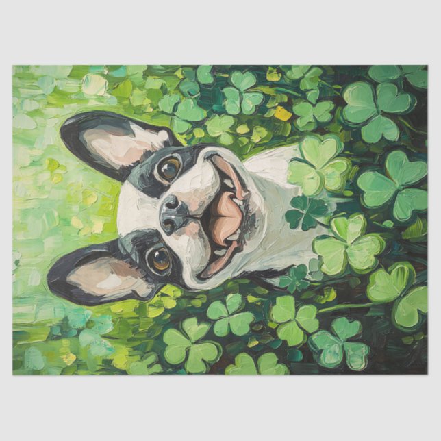 Boston Terrier Clover Field Painting Decoupage Tissue Paper (Front)