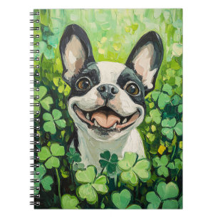 Boston Terrier Clover Field Painting Notebook