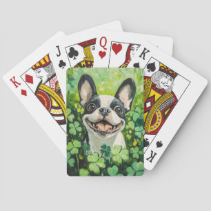 Boston Terrier Clover Field Painting Playing Cards