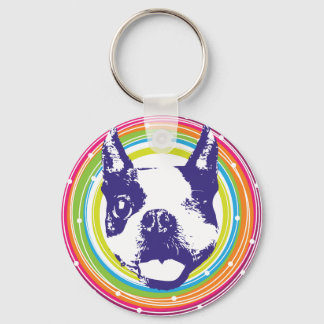 Boston Terrier - Colourful Circles Key Ring