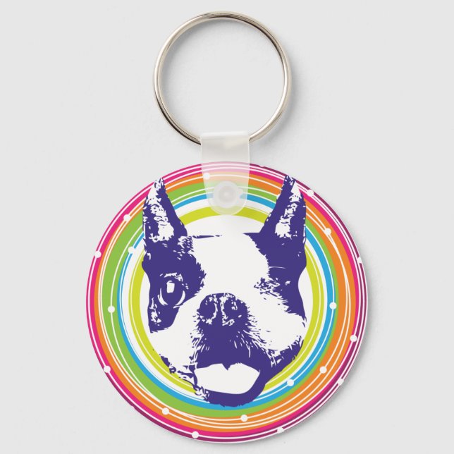 Boston Terrier - Colourful Circles Key Ring (Front)