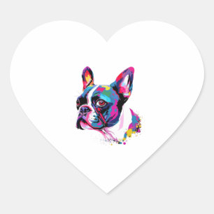 Boston Terrier Colourful Heart Sticker