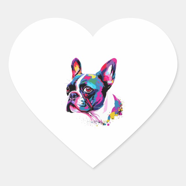 Boston Terrier Colourful Heart Sticker (Front)