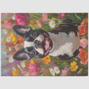 Boston Terrier Colourful Wildflower Field Decoupag Tissue Paper