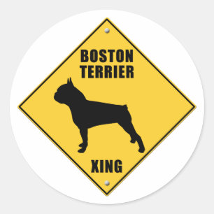 Boston Terrier Crossing (XING) Sign Classic Round Sticker