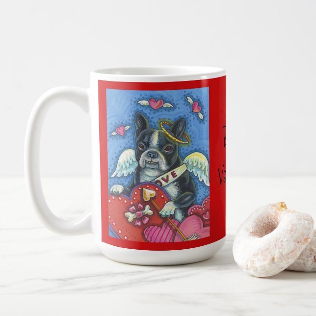 Boston Terrier Cupid DOG VALENTINE CLASSIC MUG Red (With Donut)