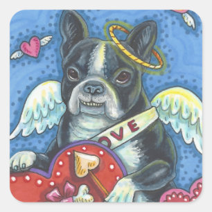 Boston Terrier, CUPID DOG VALENTINE STICKERS Sheet