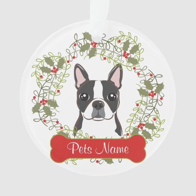 Boston Terrier Customisable Ornament (Front)