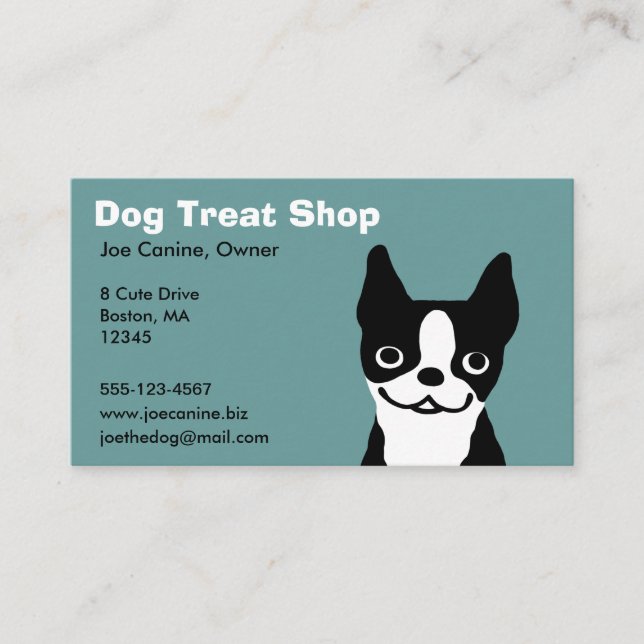 Boston Terrier - Cute Cartoon Dog Face Business Card (Front)