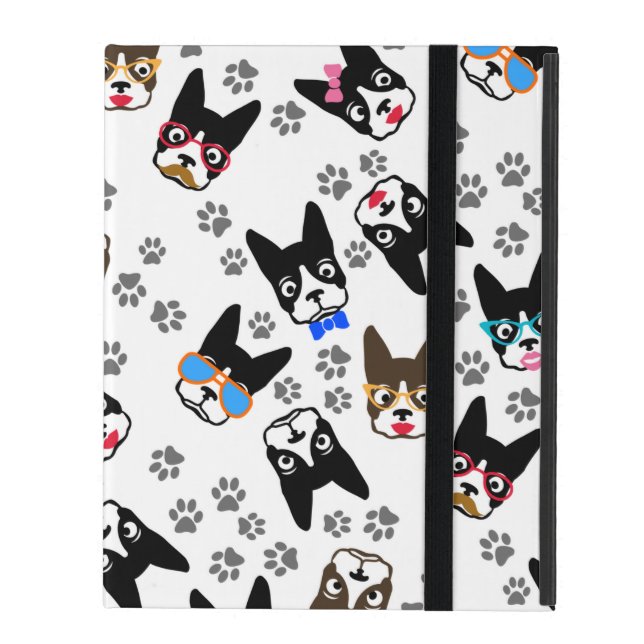 Boston Terrier Cute Moustache Funny Faces iPad Case (Front Closed)