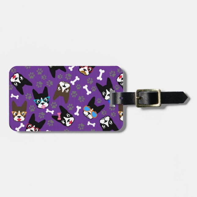 Boston Terrier Cute Moustache Funny Faces Luggage Tag (Front Horizontal)