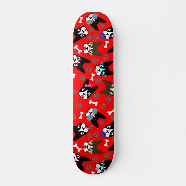 Boston Terrier Cute Moustache Funny Faces Skateboard (Front)