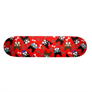 Boston Terrier Cute Moustache Funny Faces Skateboard