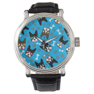 Boston Terrier Cute Moustache Funny Faces Watch