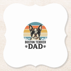 Boston Terrier Dad Vintage Dog Lover Design_1 Paper Coaster