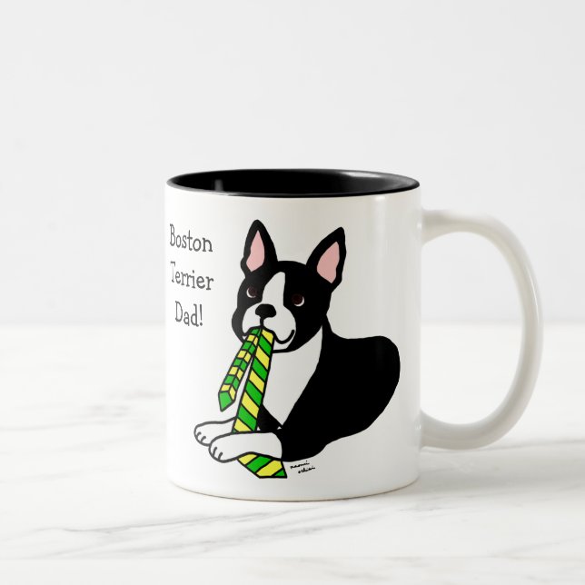 Boston Terrier Daddy with Tie 1 Two-Tone Coffee Mug (Right)
