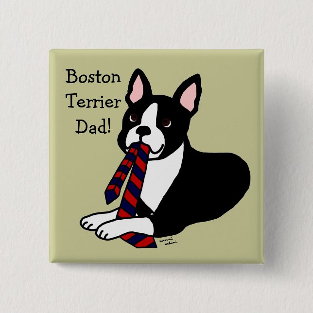 Boston Terrier Daddy with Tie 2 15 Cm Square Badge (Front)