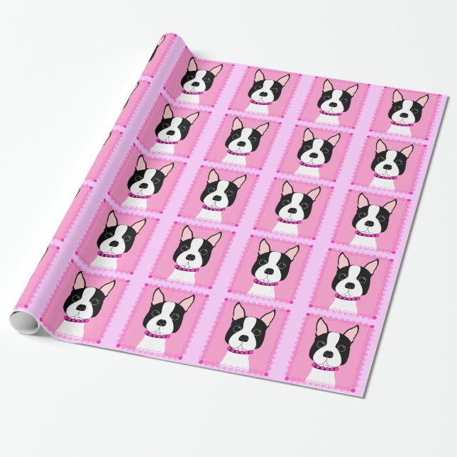 Boston Terrier Design Wrapping Paper (Unrolled)